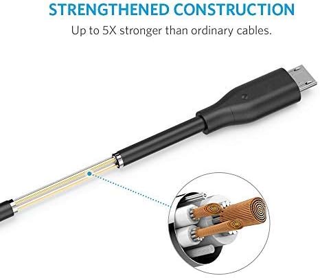Anker Powerline Micro USB (1ft) - Durable Charging Cable, with Bulletproof Aramid Fiber and 5000+ Bend Lifespan for Samsung, Nexus, LG, Motorola, Android Smartphones and More (Black)