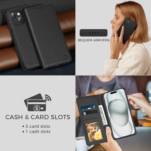 Kirnntca Handyhülle für iPhone 15 Hülle, Kartenfach Premium PU Leder Klapphülle Schutzhülle… – Ansicht 5