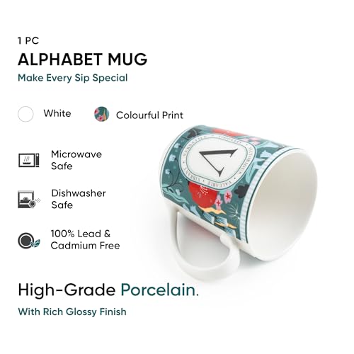 Image of Shay Alphabet Mug 300ml, Letter V Printed Coffee Mug for Girls, Boys, Friends | Ceramic Mug |Glossy Finish | Ceramic Coffee Cup | Porcelain | Microwave Safe (Alphabet Mug - V)