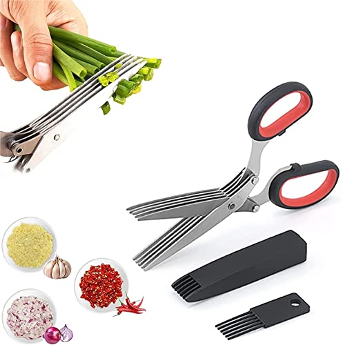 Selling ハーブはさみ 5枚刃とクリーニングブラシ付き 多目的キッチンばさみ ハーブカッター スライサー カバー付き - ミンサー 高耐久 チャイブ パセリ オニオン (4色) (Color : Black)