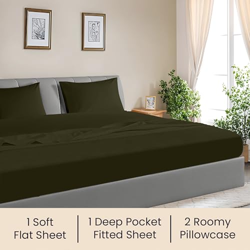 Image of SGI bedding 144 inchx84 inch 4 Pc Family XL Sheet Set 600 TC 15 inch Deep, Olive Green