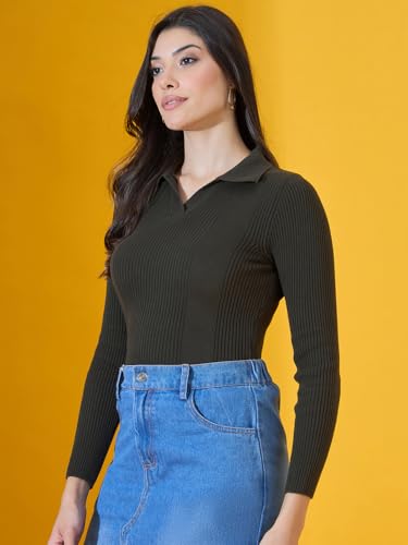 Image of 98 Degree North Women Spread Collar Sweater-G1577-BLACK
