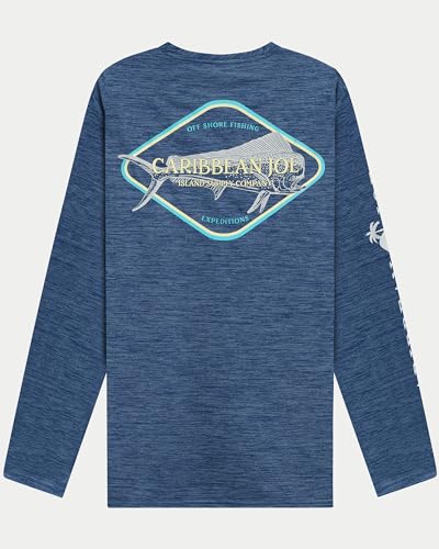 CARIBBEAN JOE Men's Standard Rash Guard, Logo Long Sleeve Sun Protection Swim, Beach and Fishing T-Shirt Top3