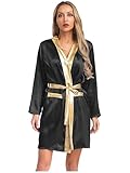 Moggemol Boxer Kostüm Damen Kapuzenbademantel Langarm Boxermantel Boxrobe Kickboxer Erwachsene Sportanzug Schwarz 40