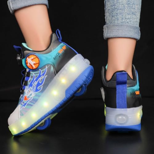 Roller Skate Shoes, Automatic Retrectable Technical Skateboarding Skates for Kids Shiny Sneakers Black Blue for Girls Boys Birthday Gift3