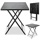 BRUBAKER Mesa de Jardín Bergamo - Mesa Bistró 58 x 58 cm Impermeable - Mesa Auxiliar Plegable de Poliratán y Metal - Mesa de Camping Cuadrada con Aspecto de Piedra para Balcón, Terraza – Gris