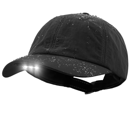 Hands Free Rechargeable LED Baseball Cap with Light Built-in Unisex Sport Waterproof Hat for Men Dad Husband Outdoor Black