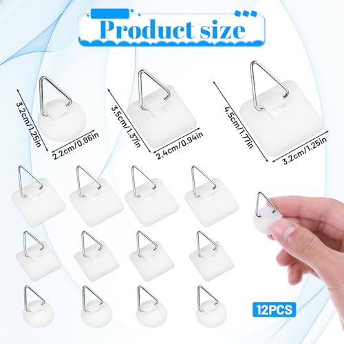 Image of Grevosea 12 Pcs Wall Plate Hangers, Adhesive Picture Hangers Frame Hangers Without Nails Picture Hanging Hooks Plate Holders for Displaying Decorative Plates and Wall Art (Round, Square)