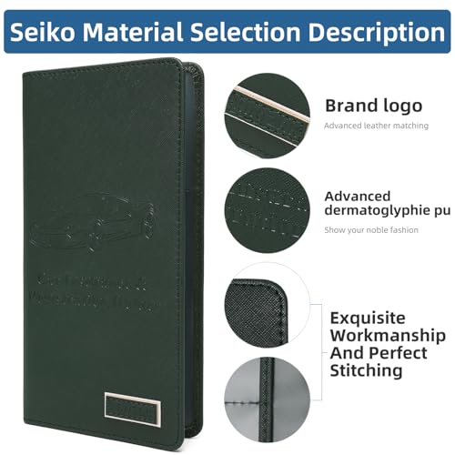 Image of Car Registration and Insurance Holder Glove Box Folder-Premium PU Leather Car Document Wallet Driver's License, Cards and Other Essentials (Green)