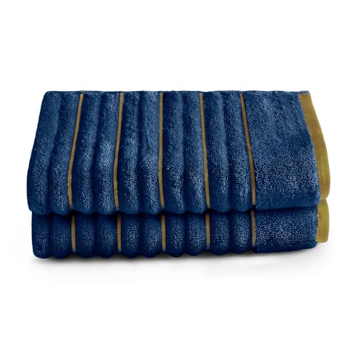 Image of Spaces Hand Towels | 100% Cotton | Spa & Gym Towel | Highly Absorbent & Ultra Soft | 2 Piece Set | Premium Hand Towel | 40 x 60 cm | Estate Blue /Fire