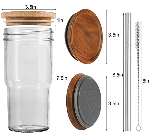 4Pack Glass Tumbler Cups With Bamboo Lids, Wooden Lids And Straws - 22Oz Boba Tea Smoothie Cup Reusable, Mason Jar Drinking Glasses For Tea, Coffee, Juice, Beer, Fits Car Cup Holder #TOP1