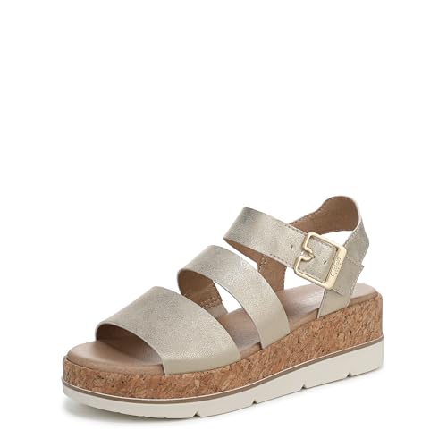 Dr. Scholl's Women's Once Twice Wedge Sandal, Gold Metallic, 6