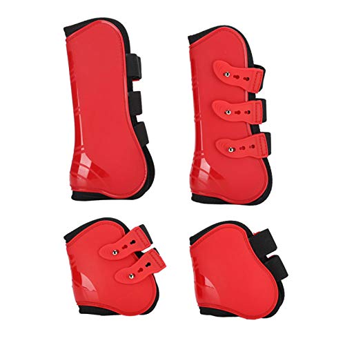JUNWU Horse Tendon Boots, Adjustable Horse Riding Equipment Fore Hind Leg Boots Set of 4 Horse Riding Leg Guard for Protecting Legs(A Set of red Front and Rear, Universal Tuba)