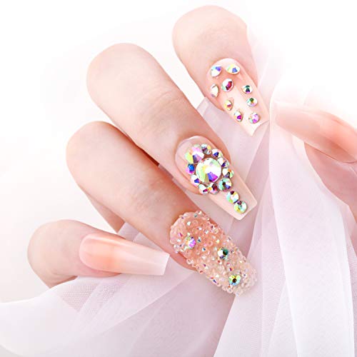 48 Pieces Diamonds French Ballerina Long False Nails Bling Rhinestones Mirror Reflection Full Cover Coffin False Nails with Nail Glue Nail File and Stick for DIY Nail Decorations
