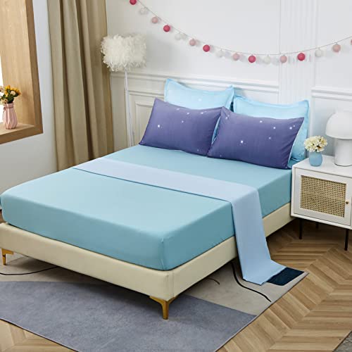 Girls Comforter Set Queen Size 7 Pieces Rainbow Kids Comforter Blue Purple Bedding Set Ultra Soft Microfiber Comforter And Sheet Sets For All Season #TOP6