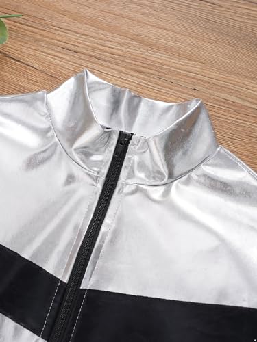 JEATHA Fashion Boys Girls Shiny Metallic Bomber Jacket Motorcycle Windbreaker Long Sleeve Zipper Coats3