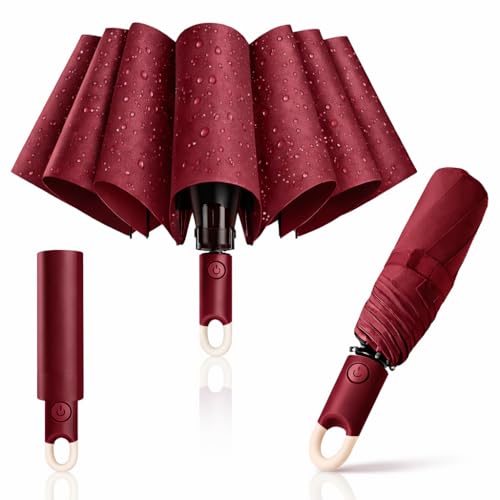 Owme UV Umbrella for Women, Mini Folding Portable 3-Fold Umbrellas | Manually Open & Close for Rain and Sun Protection, Anti-Slip Handle | Windproof Umbrlla | Chata for Rain for Men - MAROON