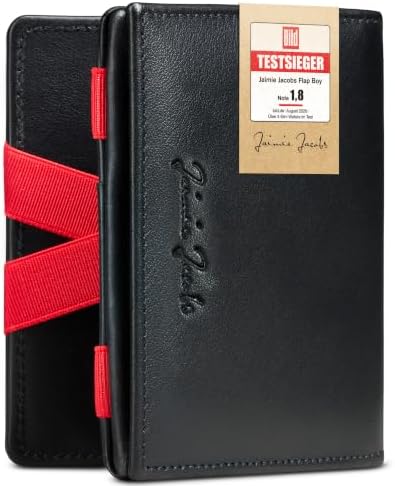 Jaimie Jacobs Flap Boy Das Original Magic Wallet mit Münzfach RFID-Schutz Magischer Geldbeutel Echtleder Portemonaie mit Kleingeldfach (Schwarz mit Rot)