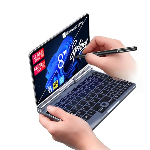 8 Inch 2-in-1 Mini Laptop,HD Rotatable Touch Screen Support Handwriting Windows 11 Pro Small Laptop, N150,12GB RAM, 512GB SSD,Wi-Fi 6, BT 5.2,2 MP Camera,G-Sensor,HDMI,Type C Ultra Pocket PC