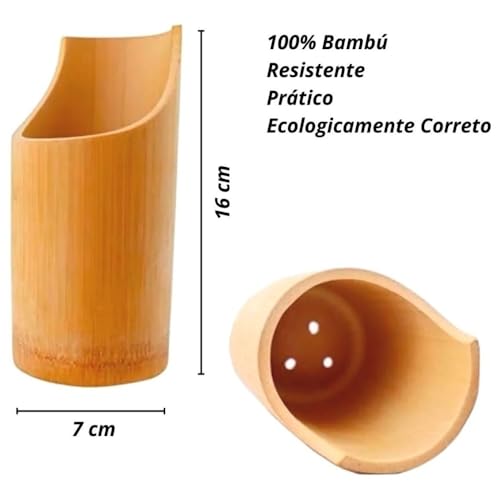 Jogo Utensílios de Cozinha Kit 6 Peças em Bambu Ecológico Resistente ao Calor Não Danificam Revestim