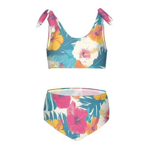 KLL Sketched Flower Print Bright Colors Girls' Two Piece Bikini Sets Quick-Dry Swimsuit Swimwear Adjustable Strap