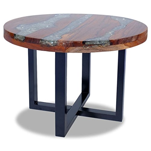 Festnight Round Coffee Table Teak Wood Resin End Side Table Pure Handmade For Home Office Living Room Furniture Decor #TOP3