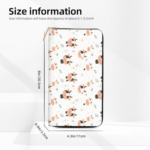 Leather Thin Slim Wallets for Women Men - Fashion Cow Cute Print Card Wallet Holder with Zipper2