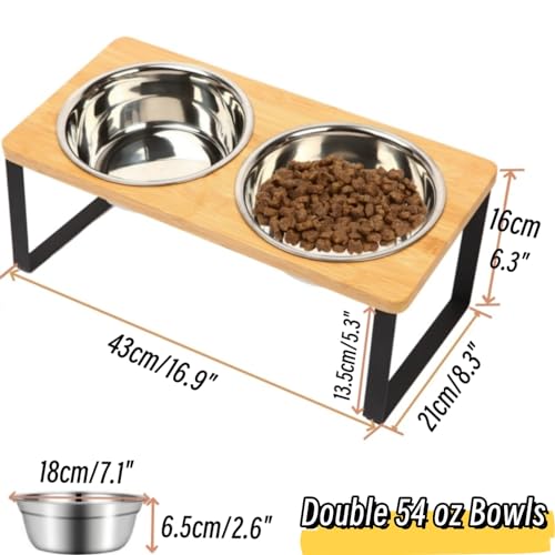 Funacay HYD001 Elevated Dog Bowls - Double 54 Oz Bowls, Bamboo 15° Tilted Raised Dog Bowl Stand thumb #1