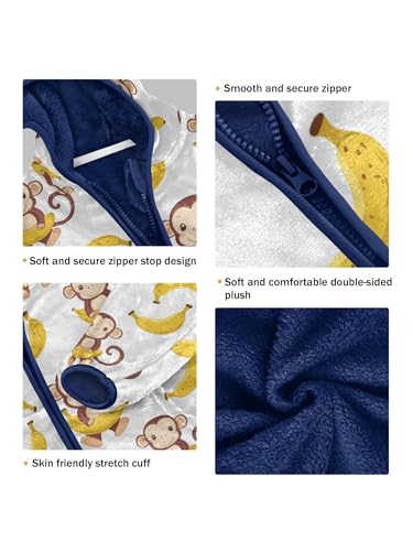 Cute Monkey Banana Girls Fleece Jacket Girls Fall Jacket Boys Coats Zip Up Hoodie Children Sherpa Warm Outerwear 2-10T3