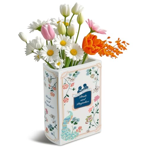 HOMKULA Pride and Prejudice Buchvase für Blumen Keramik-Vase in Buchform für Regal-Dekoration Bücherliebhaber (Mittelgroße)