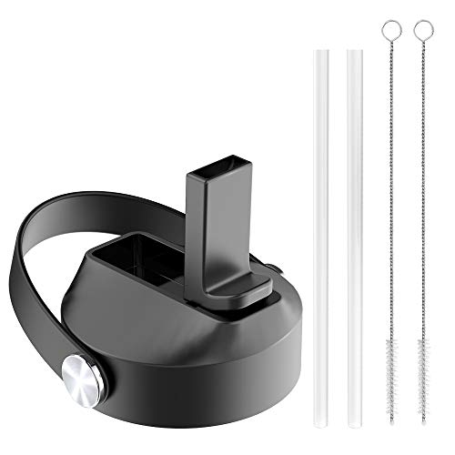 BUZIO Hydro Straw Lid Wide Mouth(BPA Free), Flip Top Cap for Hydro Flask Stainless Steel Water Bottle with 2 Straws and Brushes | Hydro Sports Straw Cap 18oz,32oz, 40oz, 64oz&87oz