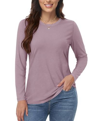 YUCOLEN Long Sleeve Shirts for Women Cotton Crewneck Casual T-Shirts Soft Basic Tee Long Sleeve Tops Lilac