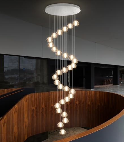 Image of 30-Lights Modern Crystal Chandeliers for Staircase LED Handing Light Fixture for Foyer Hallway Entrance