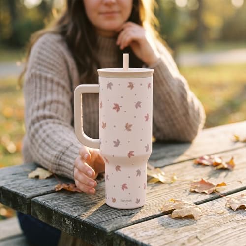 Image of Fall Maple Leaf Stainless Steel Tumbler with Handle 40 Ounces Insulated, Travel Cup for Women Girls Friends Teens