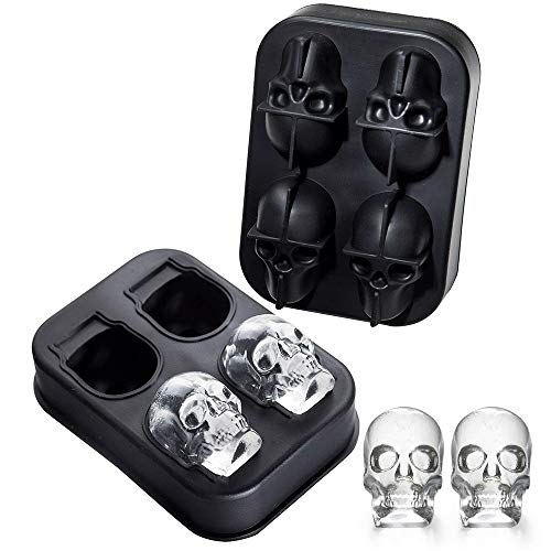 Image of Styleys 3D Skull Silicone Ice Cube Tray Mold, Makes Four Giant Skulls, Ice Cube Maker in Shapes (4 Skull Shape, S11008)