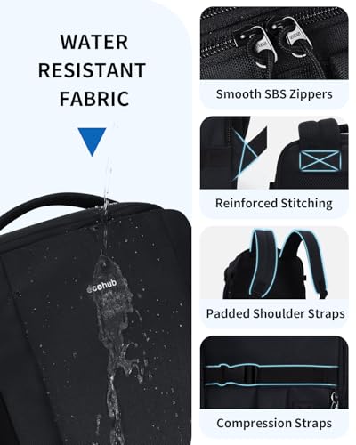 ECOHUB Ryanair Handgepäck 40x20x25 Rucksack, 20L Reiserucksack für Flugzeug, 14-Zoll Laptop Rucksack mit Tiefe, PET-Recycelte Wasserdichter Backpack für Herren & Damen, Patent Anhängig(Schwarz)