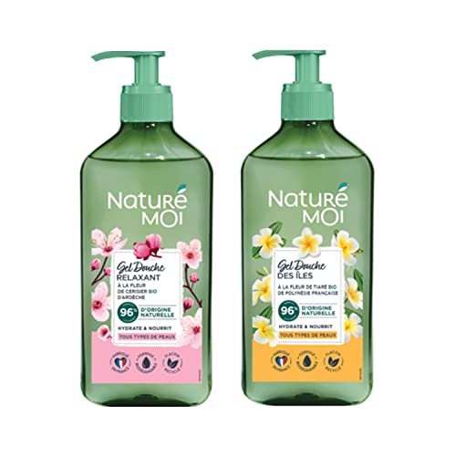 Naturé Moi - Lot de 2 - Gel douche des îles à la fleur de tiaré bio de Polynésie Française et Gel douche Relaxant à la fleur de cerisier bio - 500ml - Fabriqué en France Cover