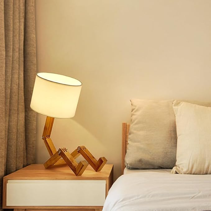Roboter Schreibtischlampe Set von 2,Nette Nachttischlampe für Schlafzimmer,Holz kreative Tischlampe,Einstellbare Form Nachttisch Spaß Funky Lampe,DIY Spaß Roboter Lampe für Schlafzimmer