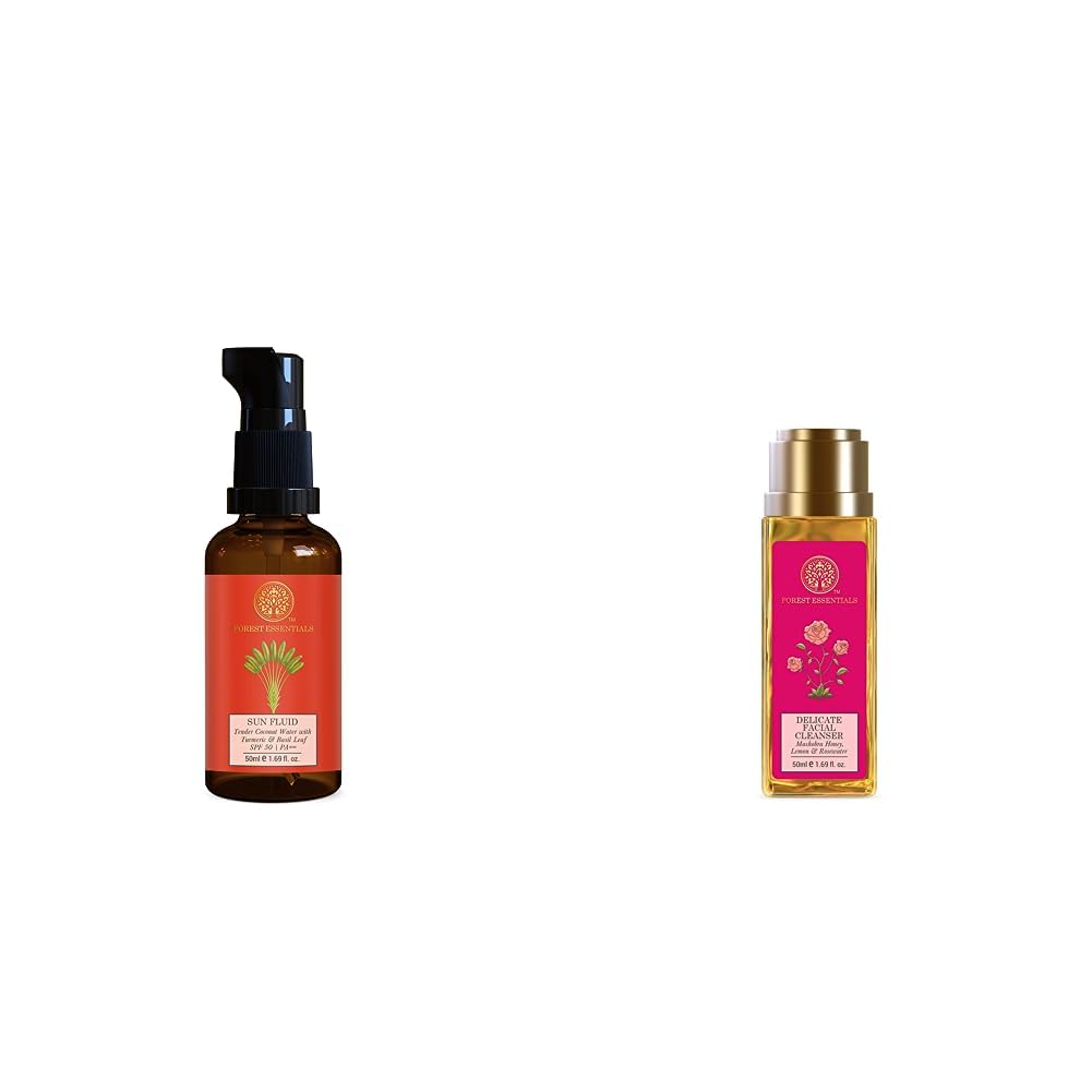 SUN FLUID Tender Coconut Water with Turmeric & Basil Leaf SPF 50 | PA + +| 50 ml & Travel Size Delicate Facial Cleanser Mashobra Honey, Lemon & Rosewater| 50 ml Combo