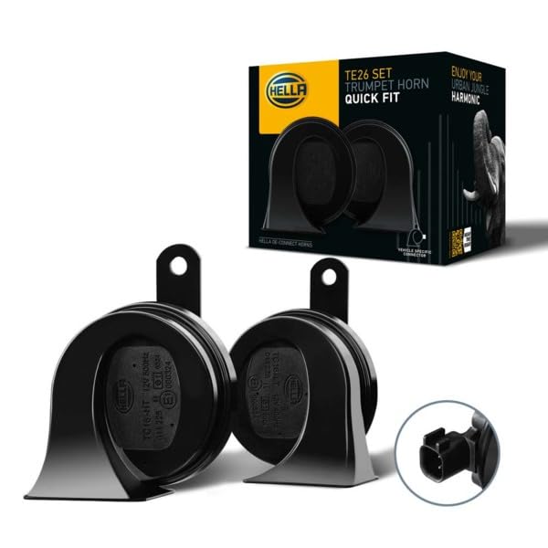 Korna Te26 Set; 12V, 110Db(A), 400Hz-500Hz, Yüksek Ses/Düşük Ses, Elektrikli, Ece Onaylı, Gövde Rengi: Siyah, Miktar: 2 Fanfare