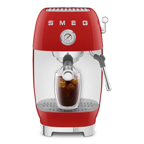 Image of Smeg Cold Brew Coffee Machine, Original Italian Brand, Patented Smeg Red Color, Live the Barista Exeprience, Professional Steam Wand for Creamy Milk Drink, Pressure Monitor, ECF03RDEU