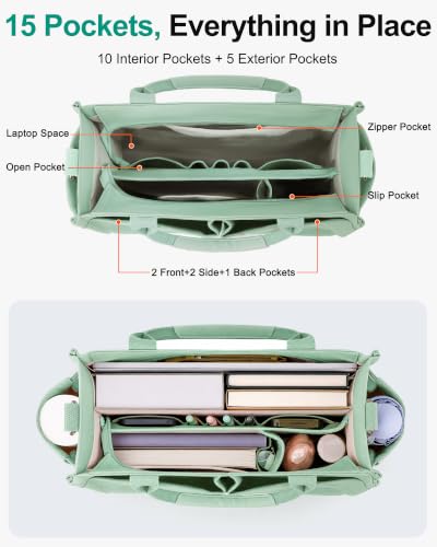 Image of FIORETTO Womens Canvas Tote Bag Purse with Individual Compartment, Zipper Top, Reinforced Bottom & Luggage Sleeve