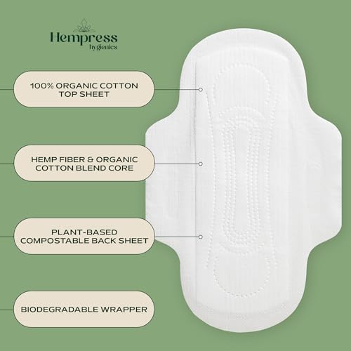 Image of Organic Sanitary Pads for Women, Thin (Regular, 36 Ct) | Absorbent Organic Cotton & Hemp Fiber with Wings, Ultra-Thin Menstrual Napkins, Fragrance Free Sensitive Skin Feminine Care