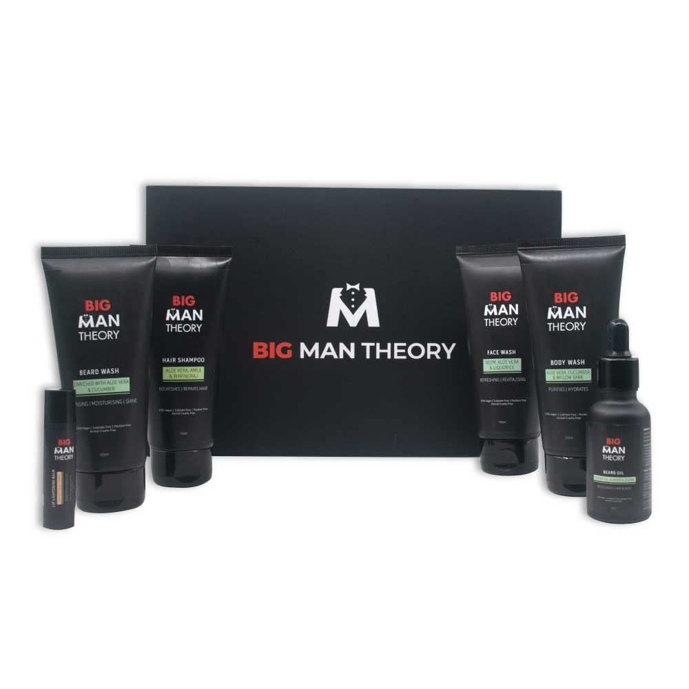 BIG MAN THEORY Toolbox | Lip Lightening Balm (4 GM), Face Wash (100 ML), Beard Oil (30 ML), Beard Wash (100 ML), Body Wash (100 ML) & Hair Shampoo (100 ML)
