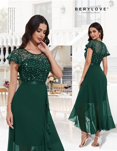 Image of BeryLove Formal Dresses for Women 2026 Wedding Guest with Slit Cocktail Elegant Lace Long Prom Dress