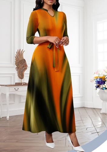 Image of BubFee Maxi Dresses for Women Semi Formal Long Dress 3 /4 Sleeve Casual A-line Church Dresses with Pockets