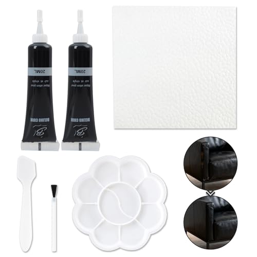 Kit de Reparación de Cuero Negro – 2 Piezas de Cuero Líquido + Accesorios, Crema Reparadora de para Arañazos/Grietas, Universal para Sofás, Asientos de Auto, Zapatos y Sintético