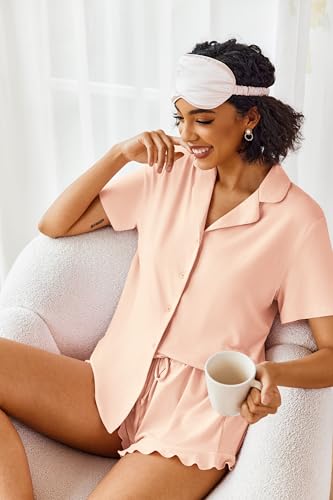 Image of Ekouaer Pajamas Set for Women Short Sleeve Sleepwear Button Down Pjs Lounge Sets Soft Nightwear