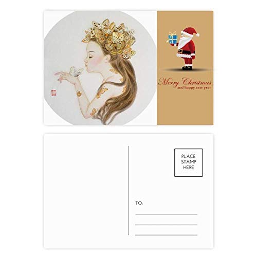 Cartes postales papillon style peinture chinoise Père Noël à offrir en cadeau