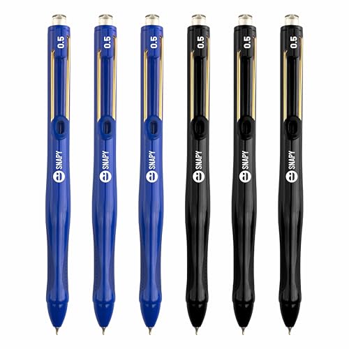 Image of Anupam Snapy Roller Gel Pen 0.5 mm, Waterproof Smooth Quick-Dry Dark Ink, Comfortable Grip Exam & Office Pen, Refillable (3 Blue Body BlueInk, 3 Black Body BlackInk)